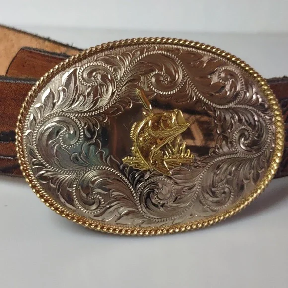 MONTANA SILVERSMITHS western leather belt Grandpa embossed buckle removable - Picture 3 of 12